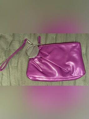 Lulu nyc Vibrant Fuchsia Wristlet Clutch with Decorative Silver Ring
